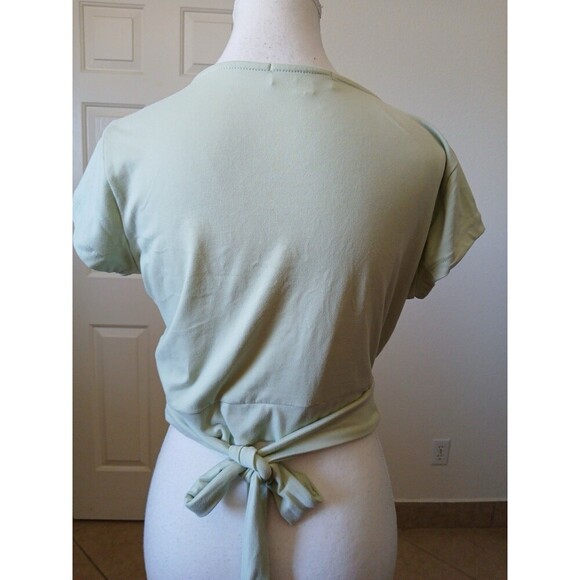 No Comment Womens Blouse V-Neck Wrap Short Sleeves Light Green Size Large - Picture 4 of 15